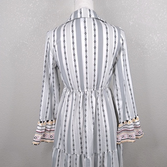 SHEIN Boho White & Gray Colorful Long Bell Sleeve Maxi Dress Size XS - Picture 5 of 8